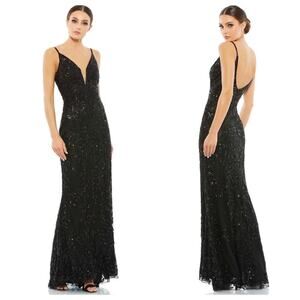 Mac Duggal Embellished Leaf Patterned Evening Gown Black Size 4 NWT